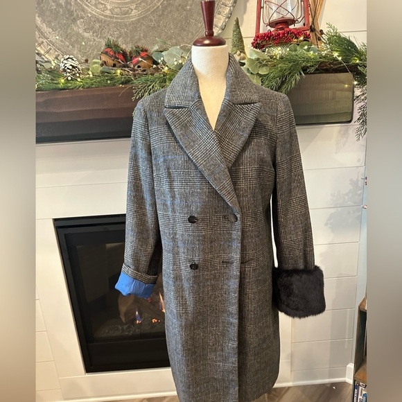 A NEW DAY GRAY BLUE PLAID SIZE M WOMENS MIDSIZED COAT WITH REMOVABLE SLEEVE MUFF - Picture 10 of 16